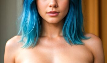 naked girl with blue hair posing for camera