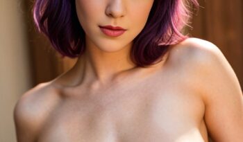 an attractive young woman with big breasts and purple hair